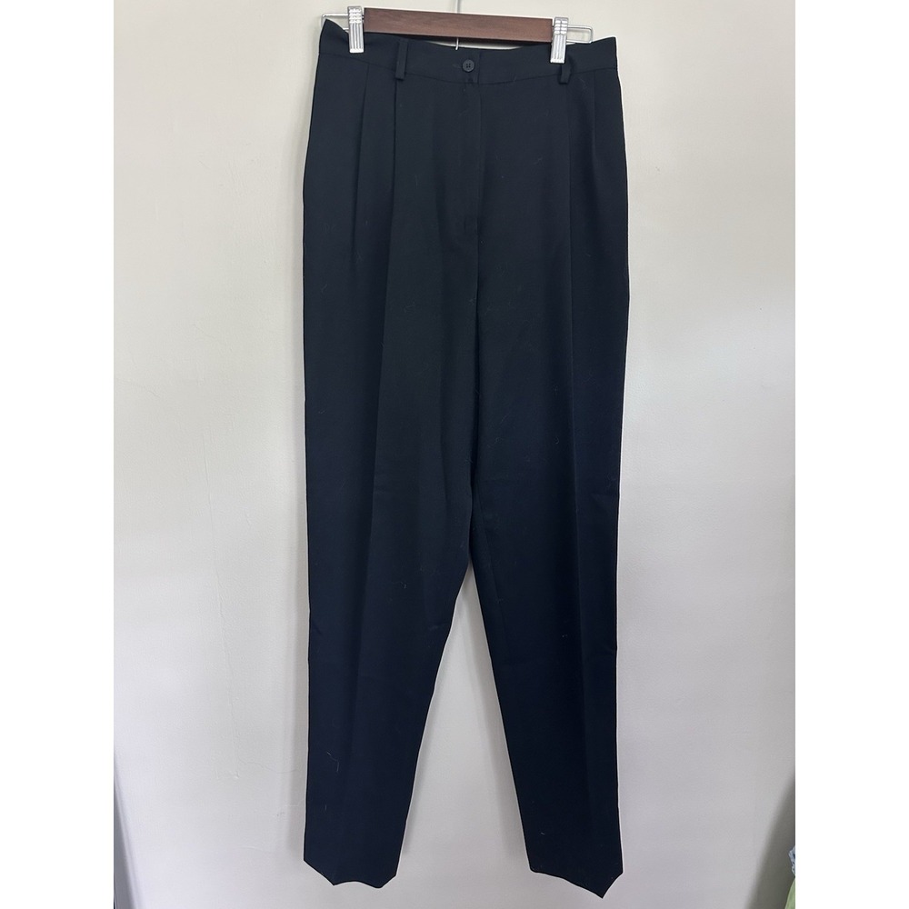 Vintage Lands' End Double Pleated Dress Pants Womens 10 Black 100% Wool Made USA